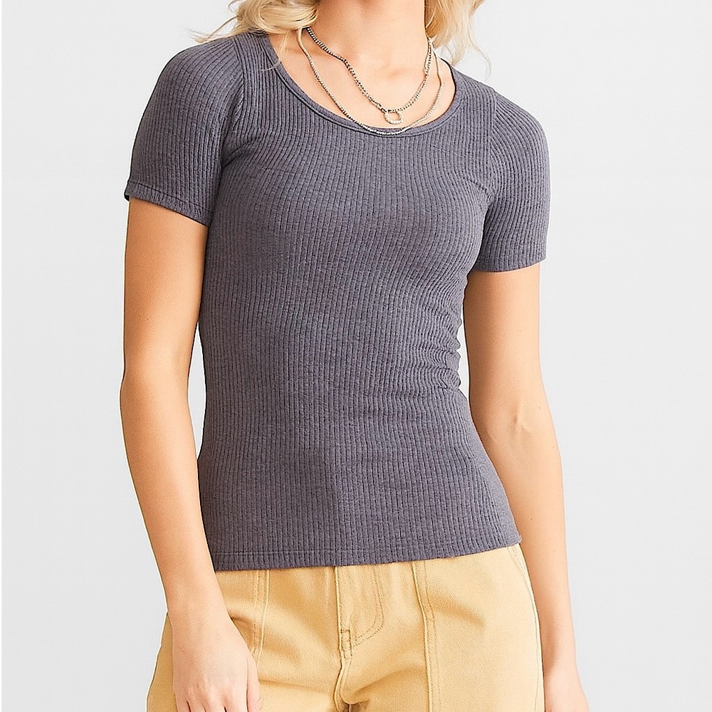 Free People Charcoal Ribbed Tee